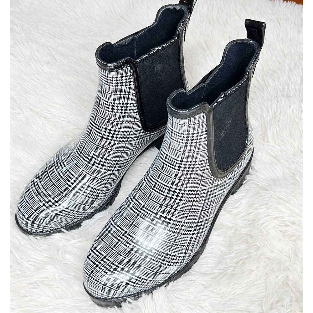 Jeffrey Campbell Cloudy Chelsea Plaid Rain Boots Size 9